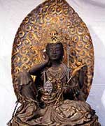 Wooden Ruyi Ring Guan Yin Statue