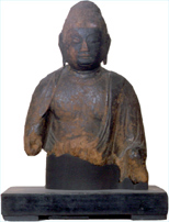 Wooden chargeer sitting statue